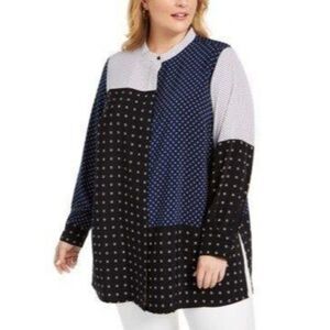 Size 2X Alfani Womens Plus Tunic Mixed Media Blous